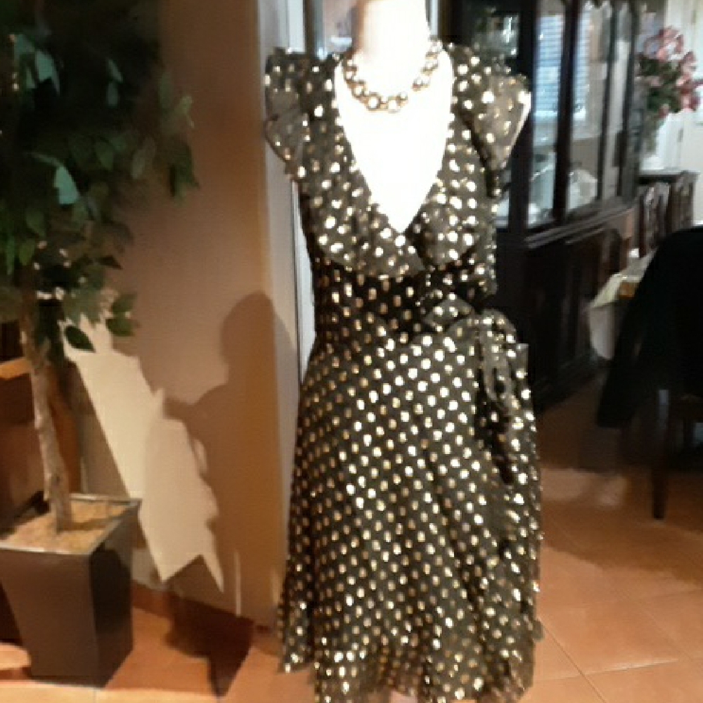 Donna Morgan Black Dress with Gold Dots